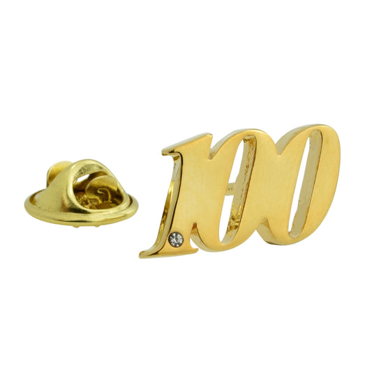 Gold Plated 100 Lapel Pin Badge with crystal decoration (AJTP27)