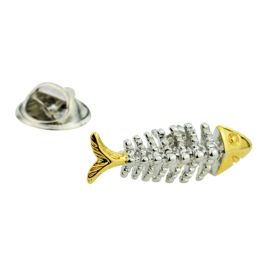 Two Tone Fish Bones Lapel Pin Badge (AJTP085)