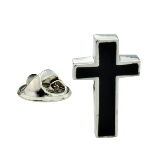 Black Christian Cross Lapel Pin Badge