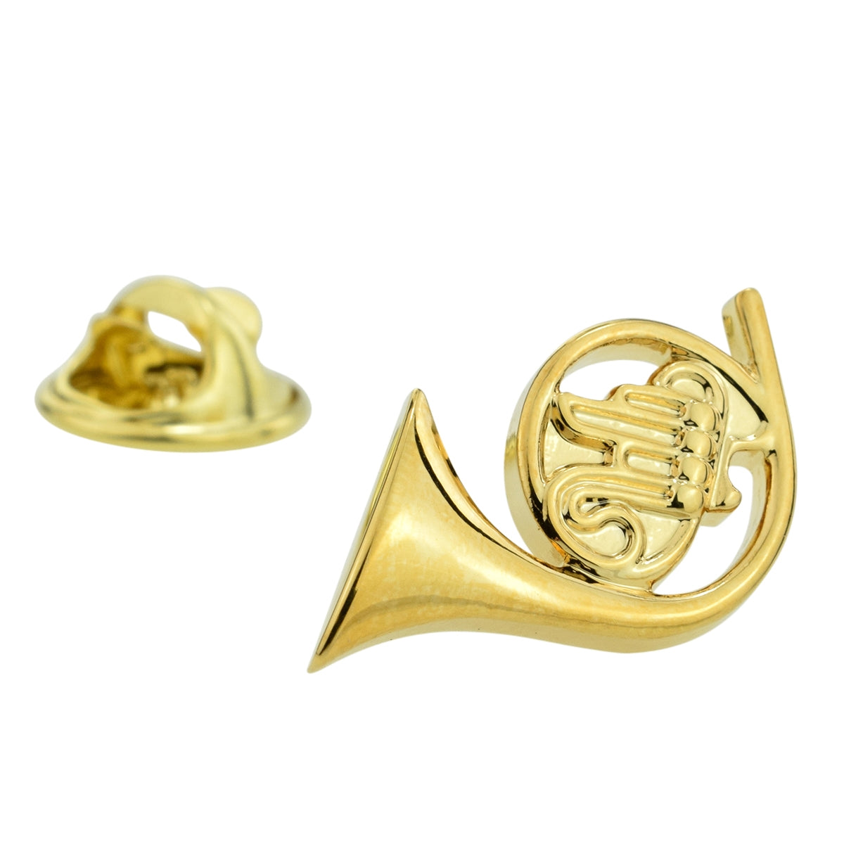 Gold Plated French Horn Lapel Pin Badge