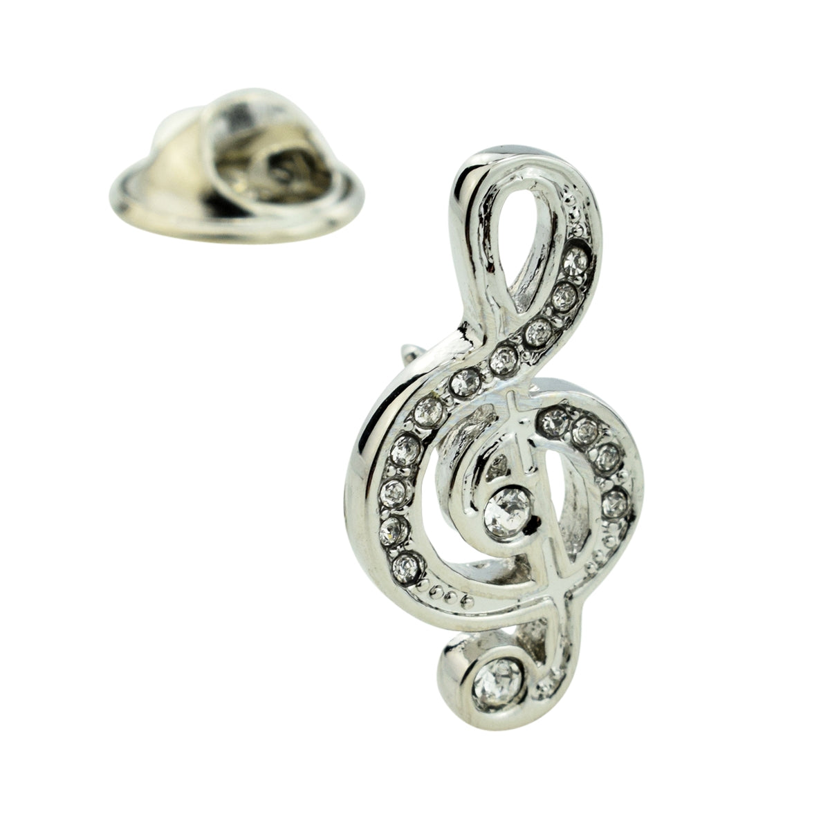 Crystal Encrusted Treble Clef Lapel Pin Badge