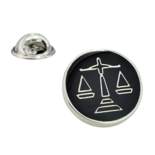 Black Round Scales Of Justice Lapel Pin badge