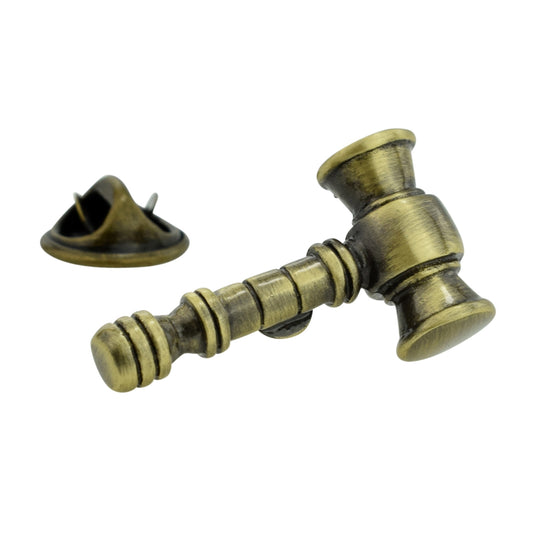 Antique Bronze, Auctioneers Gavel Lapel Pin Badge