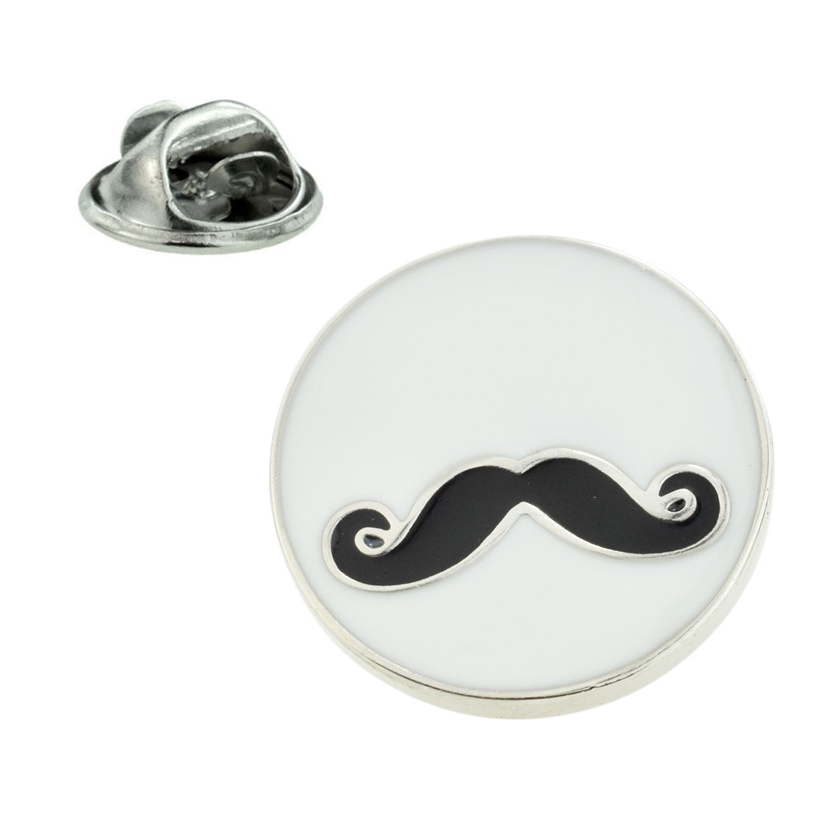 White & Black Round Moustache Lapel Pin Badge