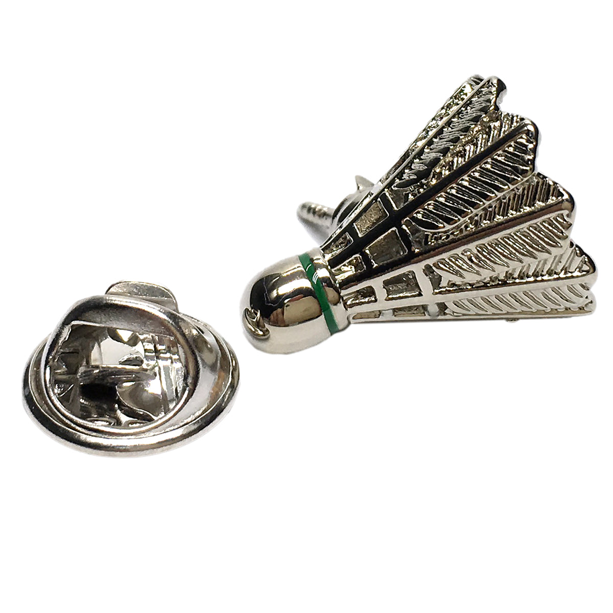 Rhodium Plated Badminton Shuttlecock Lapel Pin Badge
