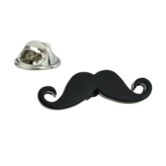Black Curly Tipped Moustache Lapel Pin Badge