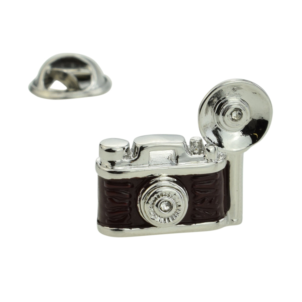 Retro Camera with Flash Bulb Photographers Lapel Pin Badge