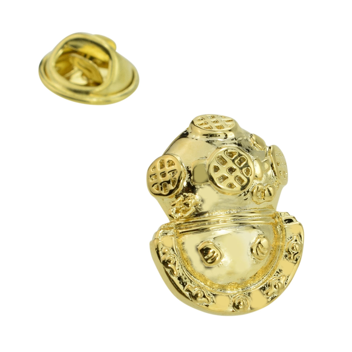 Gold Plated Deep Sea Divers Helmet Lapel Pin Badge