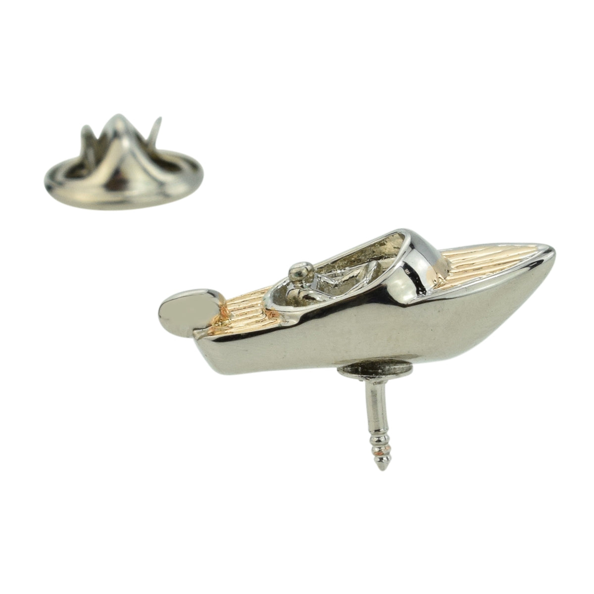 Two Tone Gold & Silver Speedboat Lapel Pin Badge