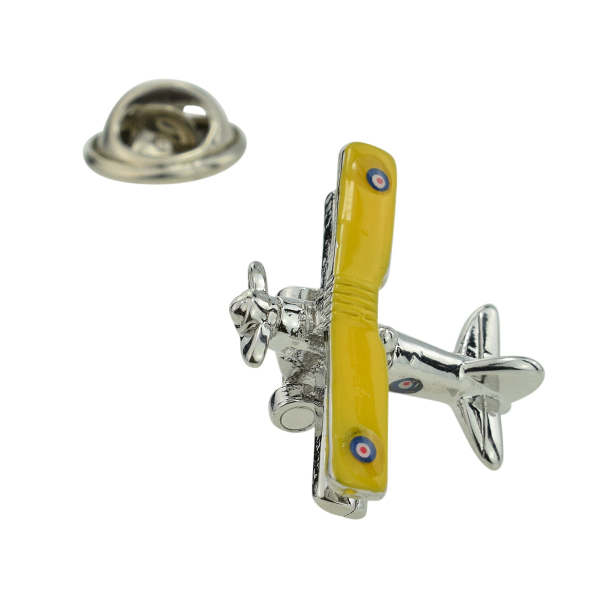 Yellow Winged Bi plane Aeroplane Lapel Pin Badge