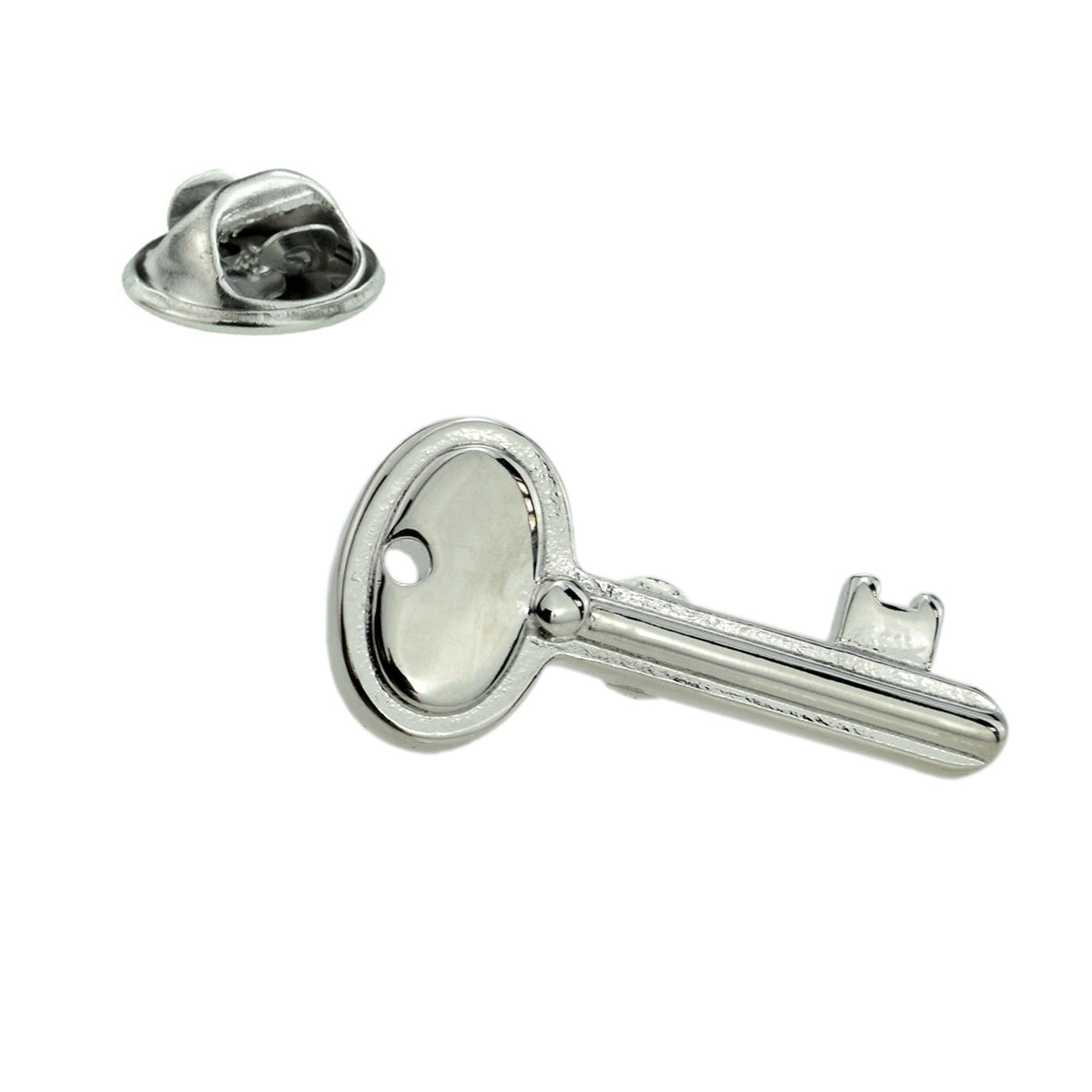 Rodium Plated Key Lapel Pin Badge