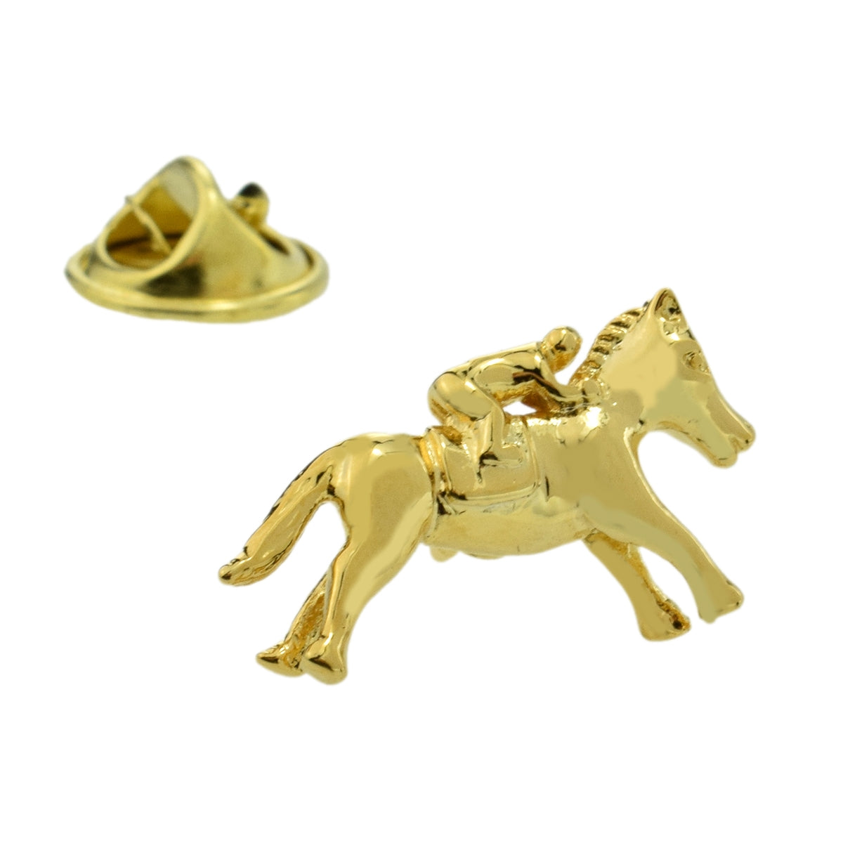 Gold Plated Horse & Jockey Lapel Pin Badge