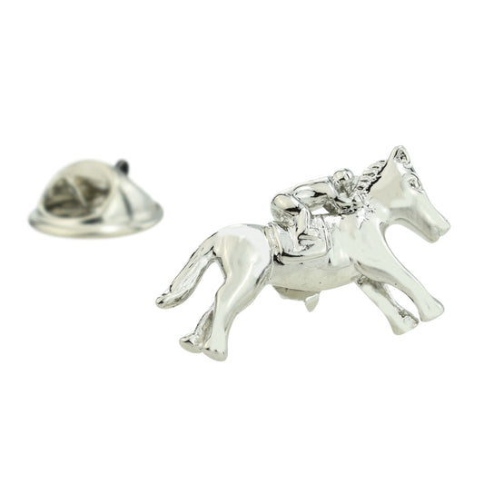 Horse Jockey on Racehorse Lapel Pin Badge