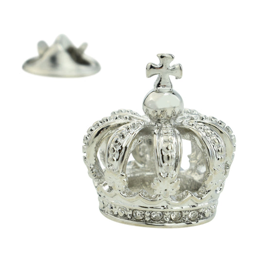 Rhodium Plated 3D Crown Lapel Pin Badge
