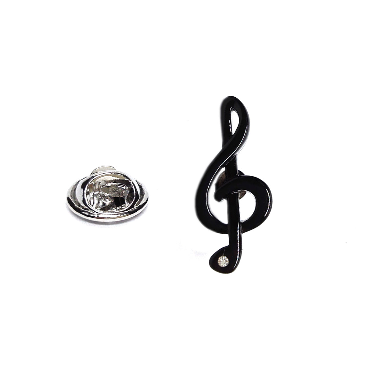 Black Treble Clef with Crystal Music Lapel Pin Badge