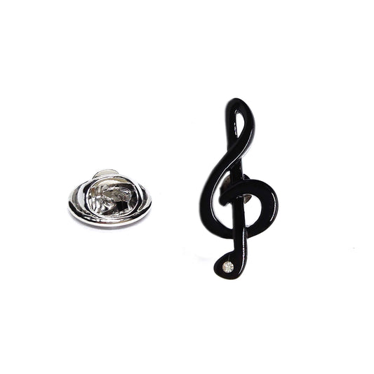 Black Treble Clef with Crystal Music Lapel Pin Badge
