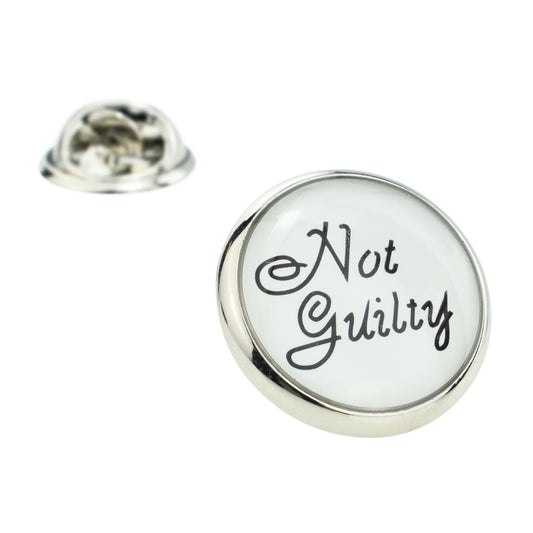 Not Guilty Script Font Lapel Pin Badge