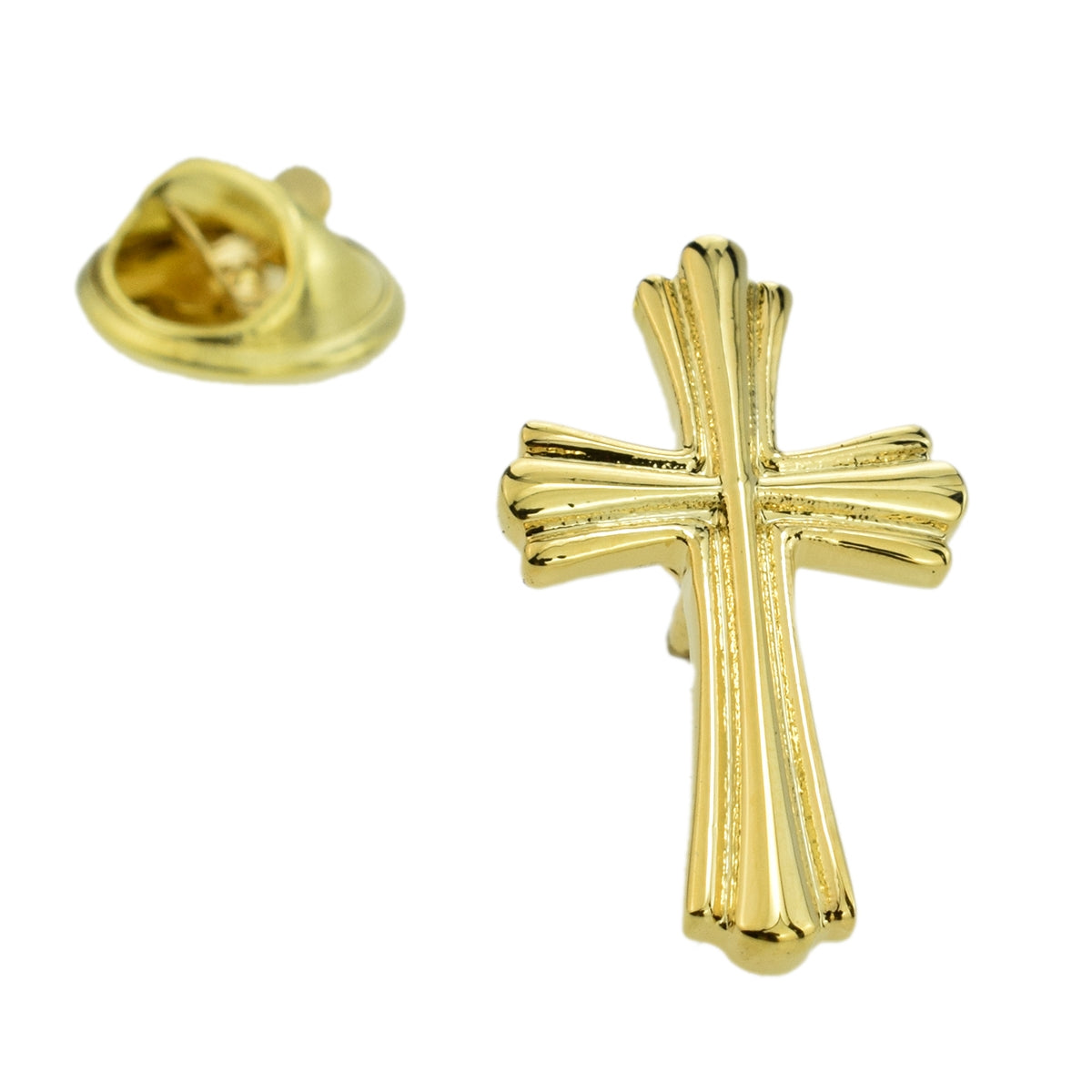 Ornate Gold plated Cross Lapel Pin Badge