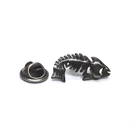 Contemporary Rhodium plated Fish Bones Lapel Pin Badge