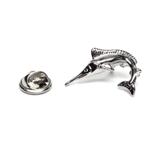 Marlin Swordfish Rhodium Plated Lapel Pin Badge