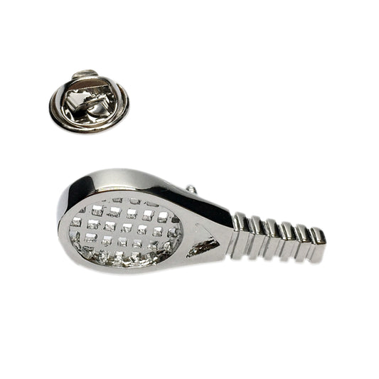 Rhodium Plated Tennis Racquet Lapel Pin Badge