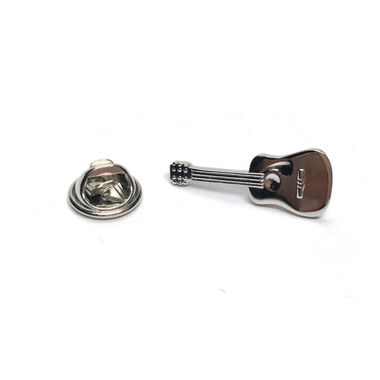 Rhodium Plated Acoustic Guitar Music Lapel Pin Badge