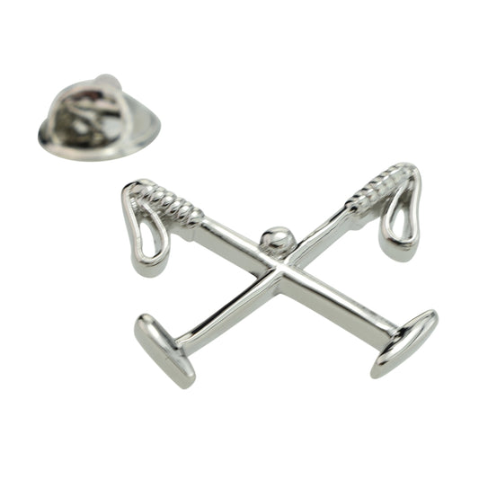 Crossed Polo Mallets Rhodium Plated Lapel Pin Badge