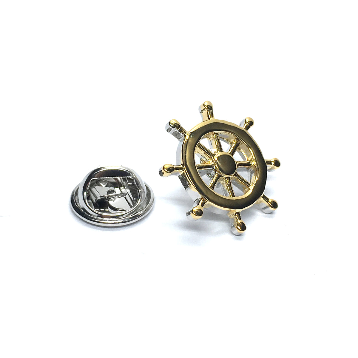 Two Tone Ships Wheel Lapel Pin Badge