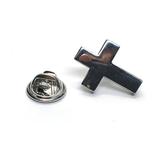 Rhodium Plated Christian Cross Lapel Pin Badge