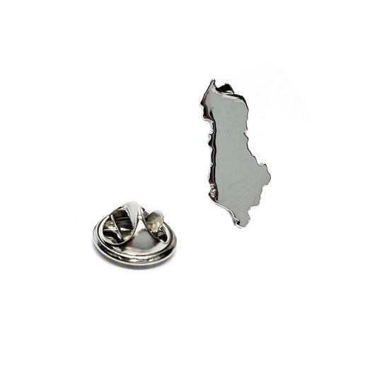 Outline Map of Albania Rhodium Plated Lapel Tie Pin