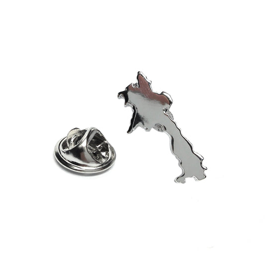 Outline Map of Laos Rhodium Plated Lapel Tie Pin Badge