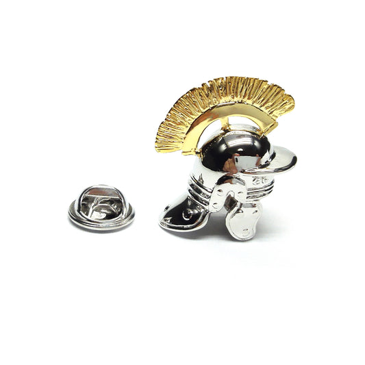 Two Tone Rhodium & Gold Plated Roman Helmet Lapel Pin Badge