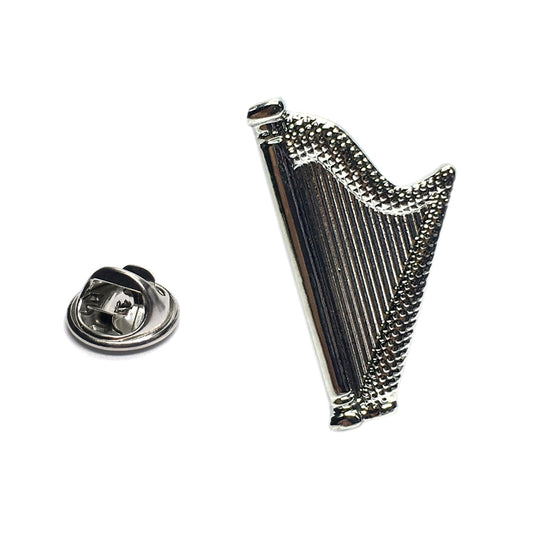 Rhodium Plated Harp Design Lapel Pin Badge