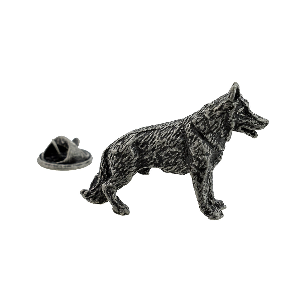 Antique Finish Pewter Alsatian German Shepherd Dog Lapel Pin Badge