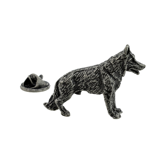 Antique Finish Pewter Alsatian German Shepherd Dog Lapel Pin Badge