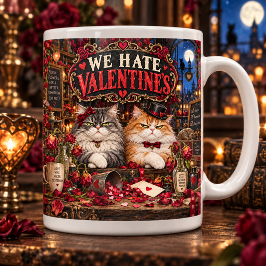 We Hate Valentine’s — Grumpy Cats Mug – front design
