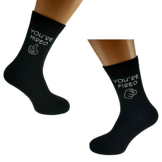 You’re Fire You’re Hired Funny Mens Black Socks| Ashton and Finch