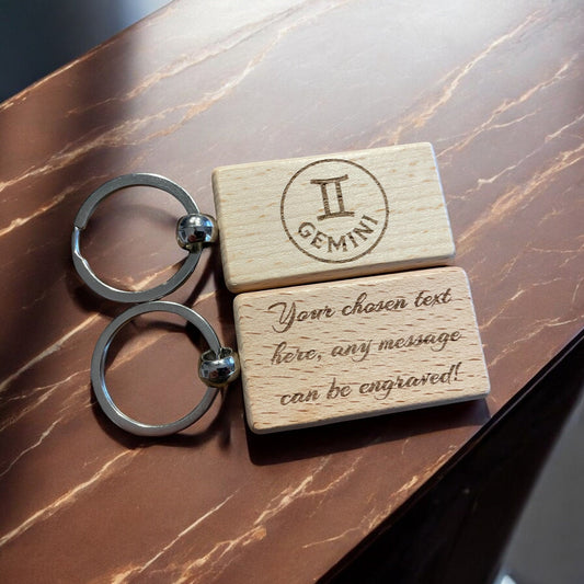 Personalised Wooden Gemini Zodiac Keyring Gift  | Ashton and Finch