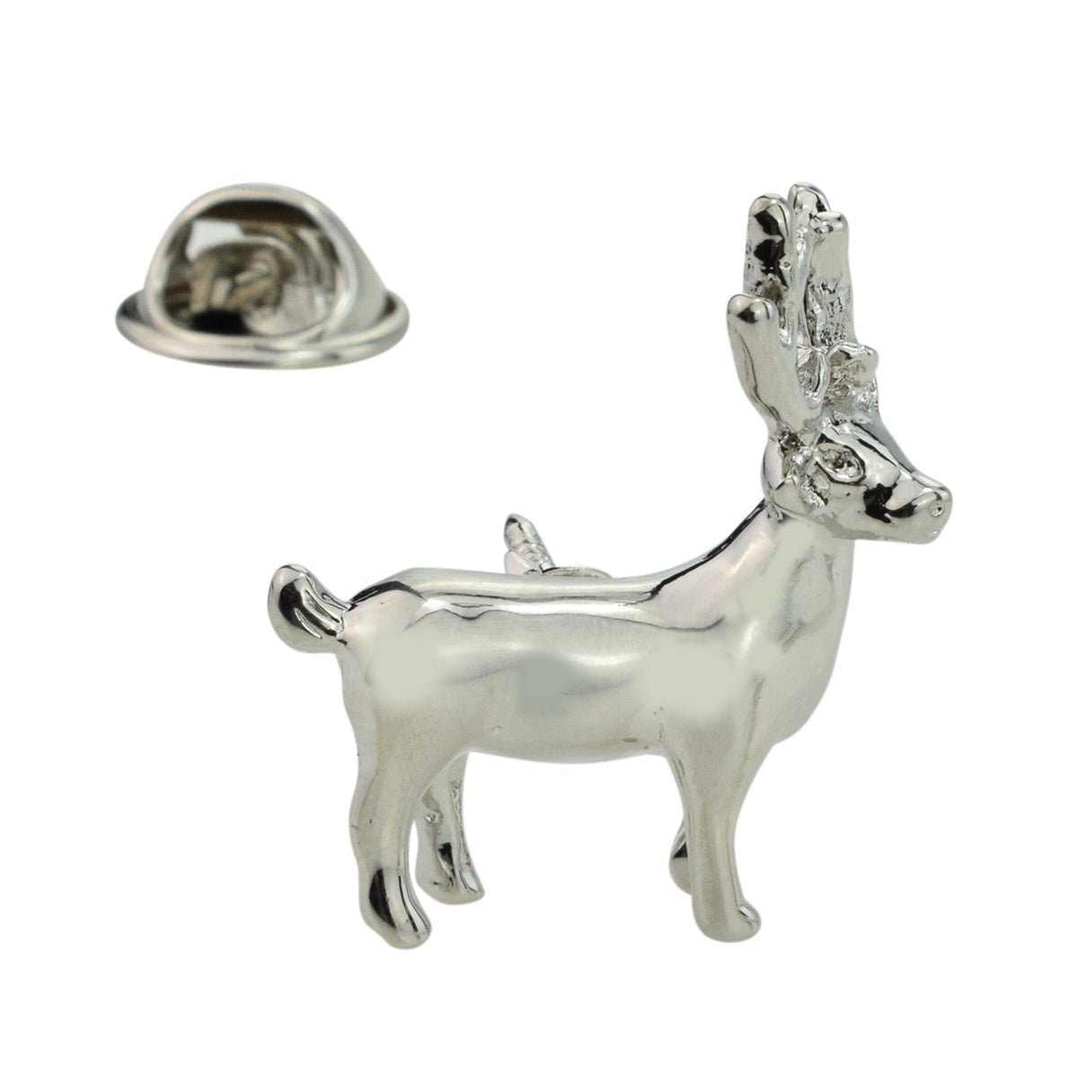 Rhodium Plated Side VIew Stag with Antlers Lapel Pin Badge