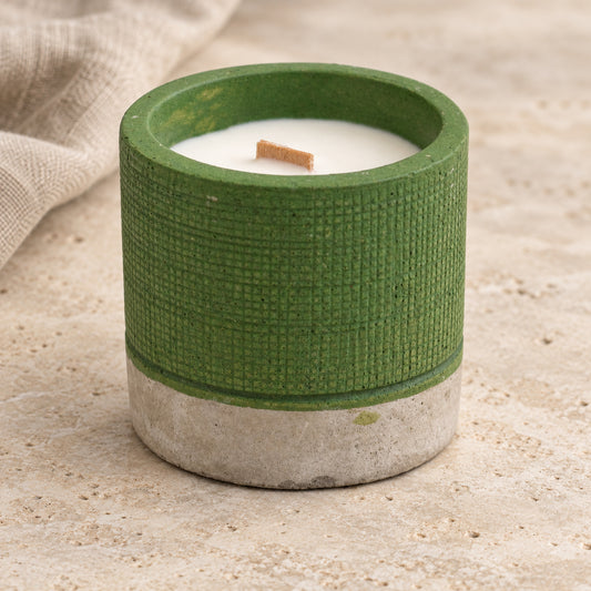 Sea Moss Herbal Concrete Candle Wick in a muted gift setting