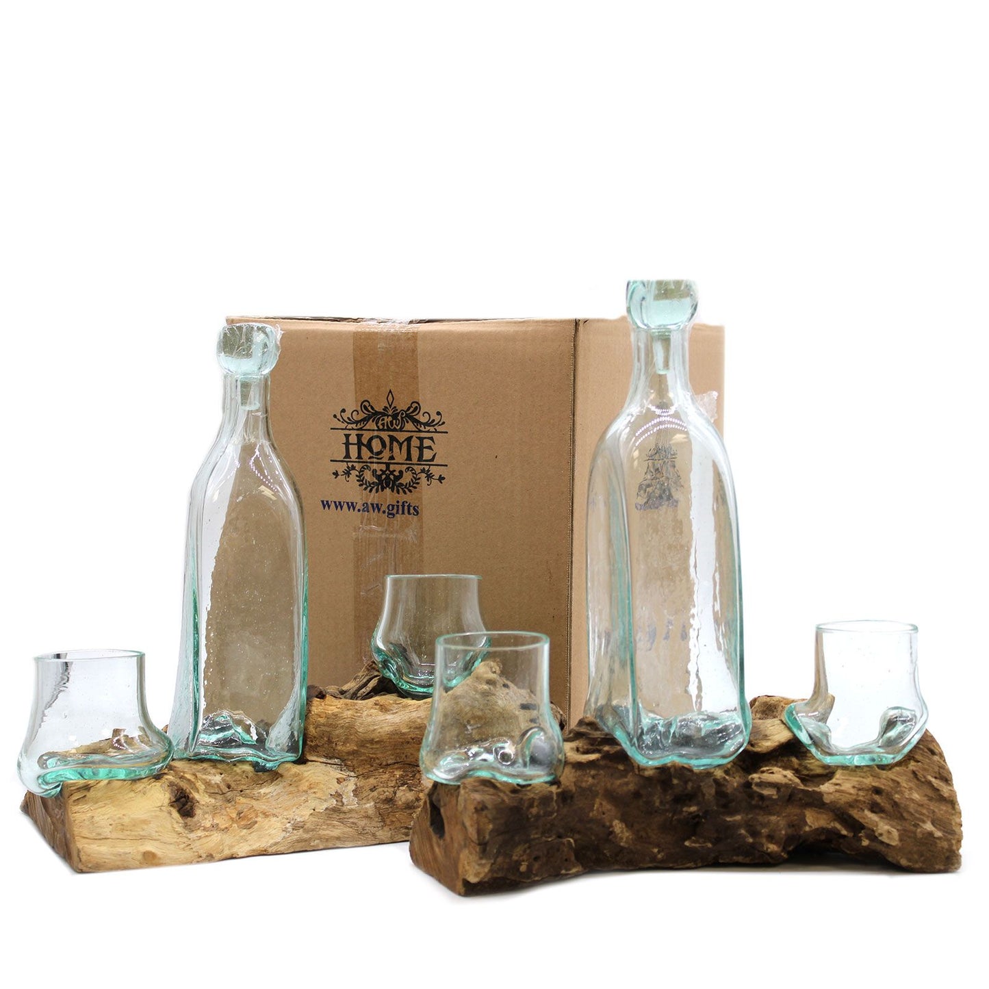 Molten Glass on Wood Whisky Set