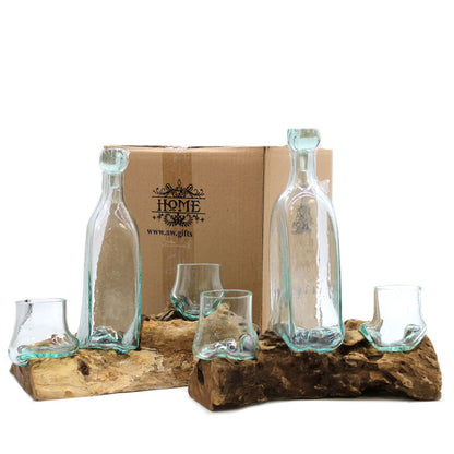 Molten Glass on Wood Whisky Set