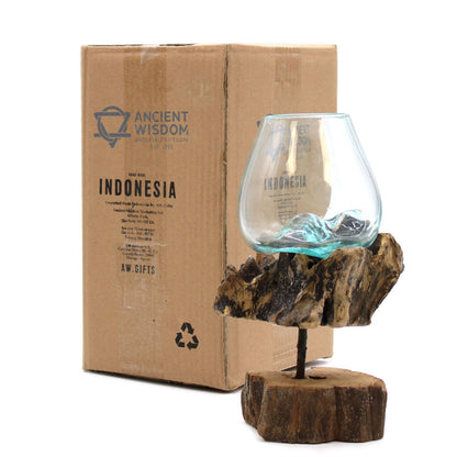 Molten Glass on Wood with Stand Medium Bowl