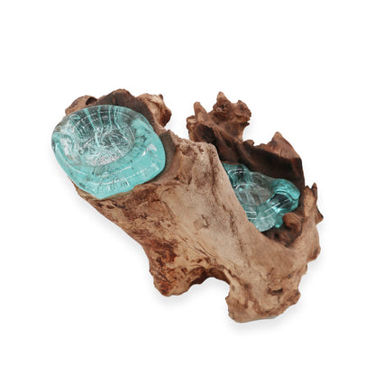 Molten Glass Double Candle Holder on Wood