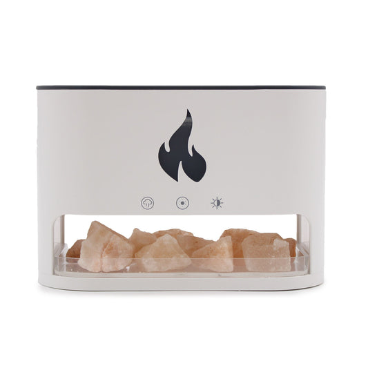 White Blaze Electric Aroma Diffuser – Himalayan Salt Chamber, USB-C Flame Effect (Salt Included)