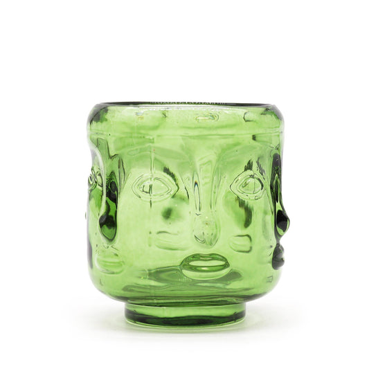Buddha Faces Glass Candle Jar – Garden Jade