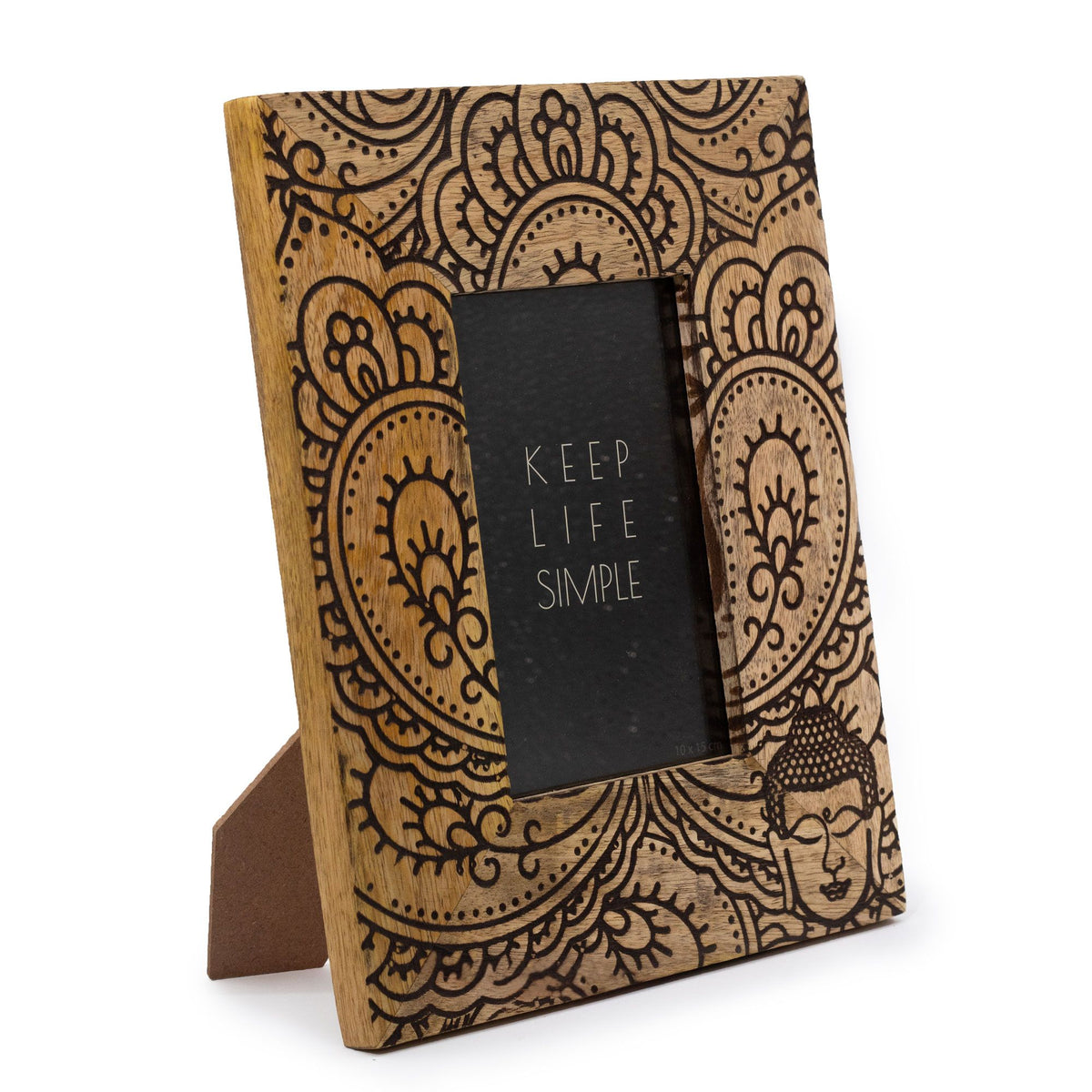 Buddha Mango Wood Photo Frame 10x15cm – Black Design