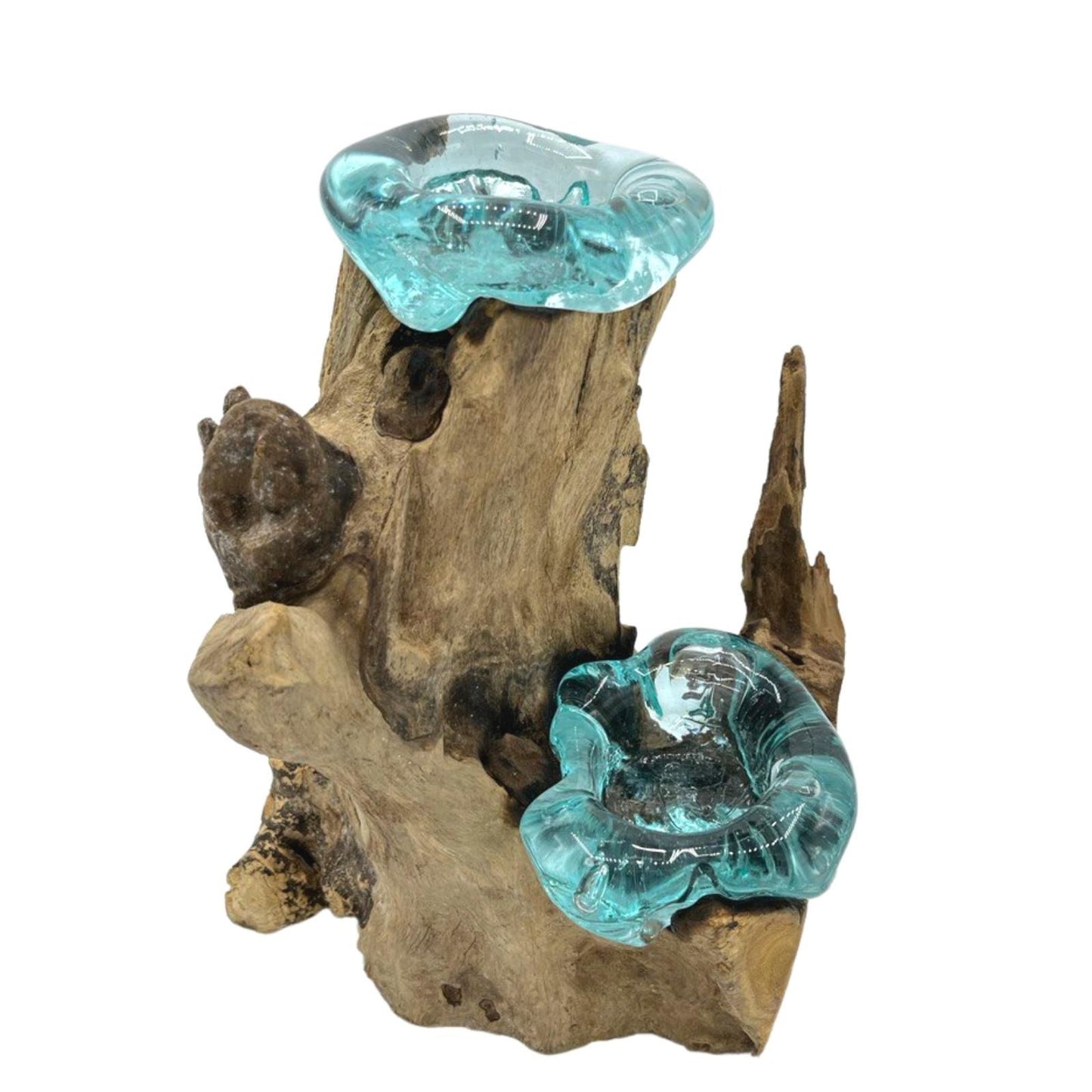 Molten Glass Double Candle Holder on Wood