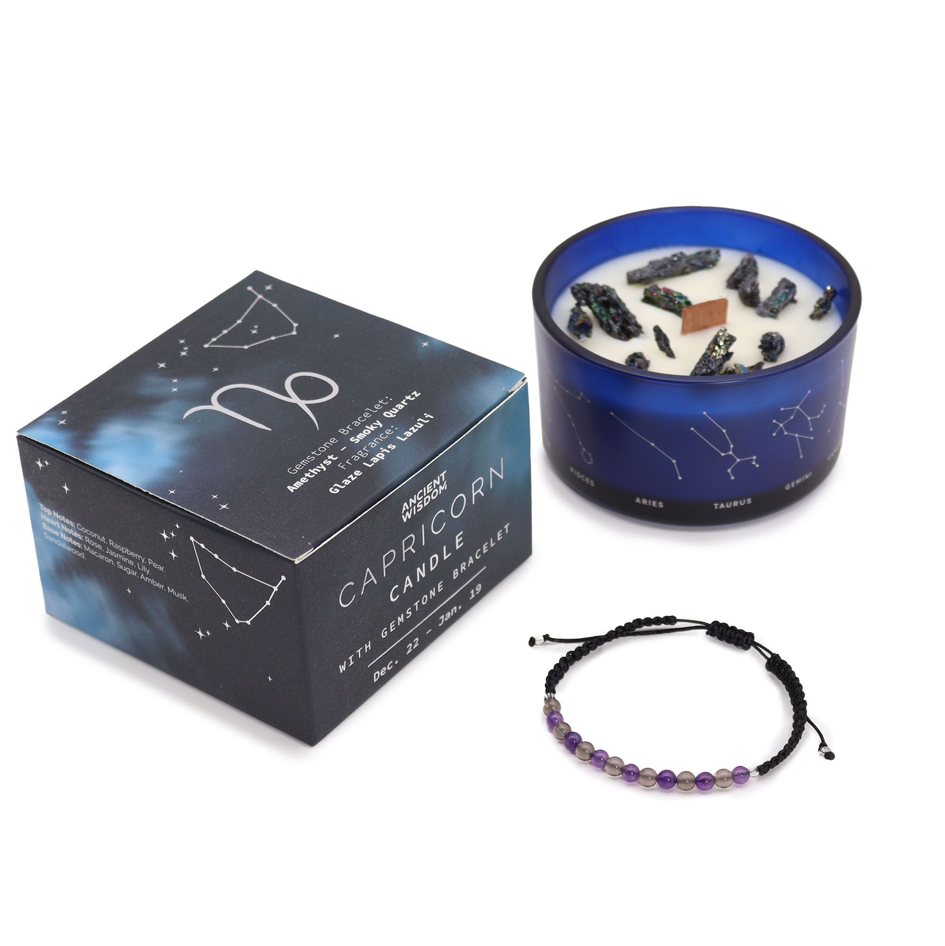 Zodiac Crystal Candle with Gemstone Bracelet – Capricorn