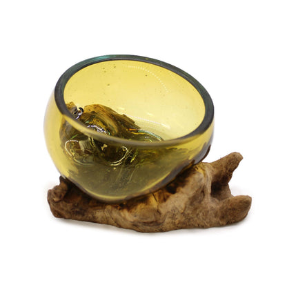 Molten Glass Mini Amber Bowl on Wood